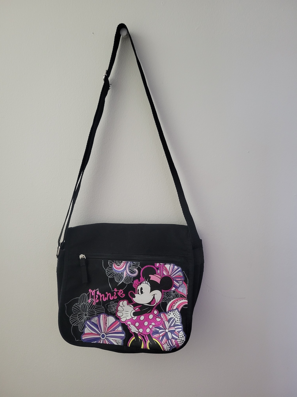 Disney Black Crossbody Bag with Pink and Purple Minnie Graphic